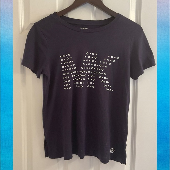 MICHAEL Michael Kors Rivet Logo Tee - Size Medium - Blue - Picture 1 of 8